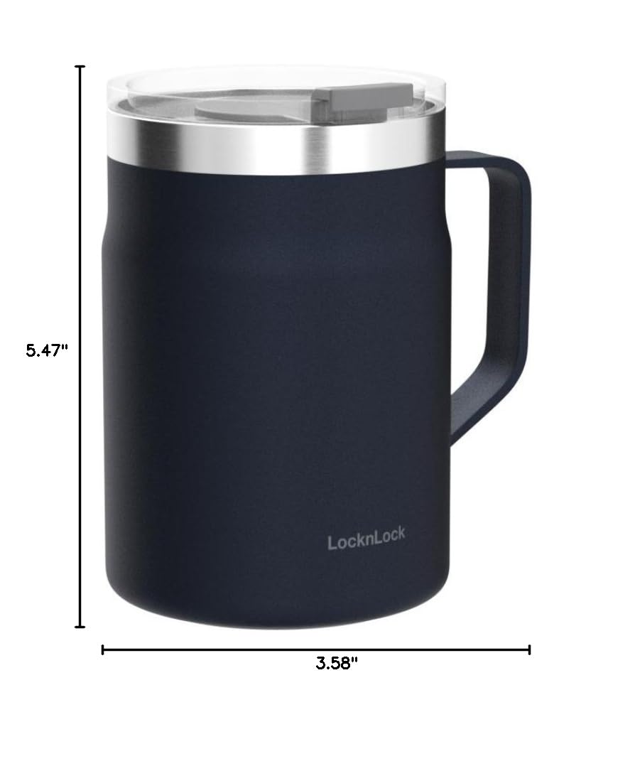 Navy 16 oz Stainless Steel Insulated Coffee Cup with Lid and Handle S421