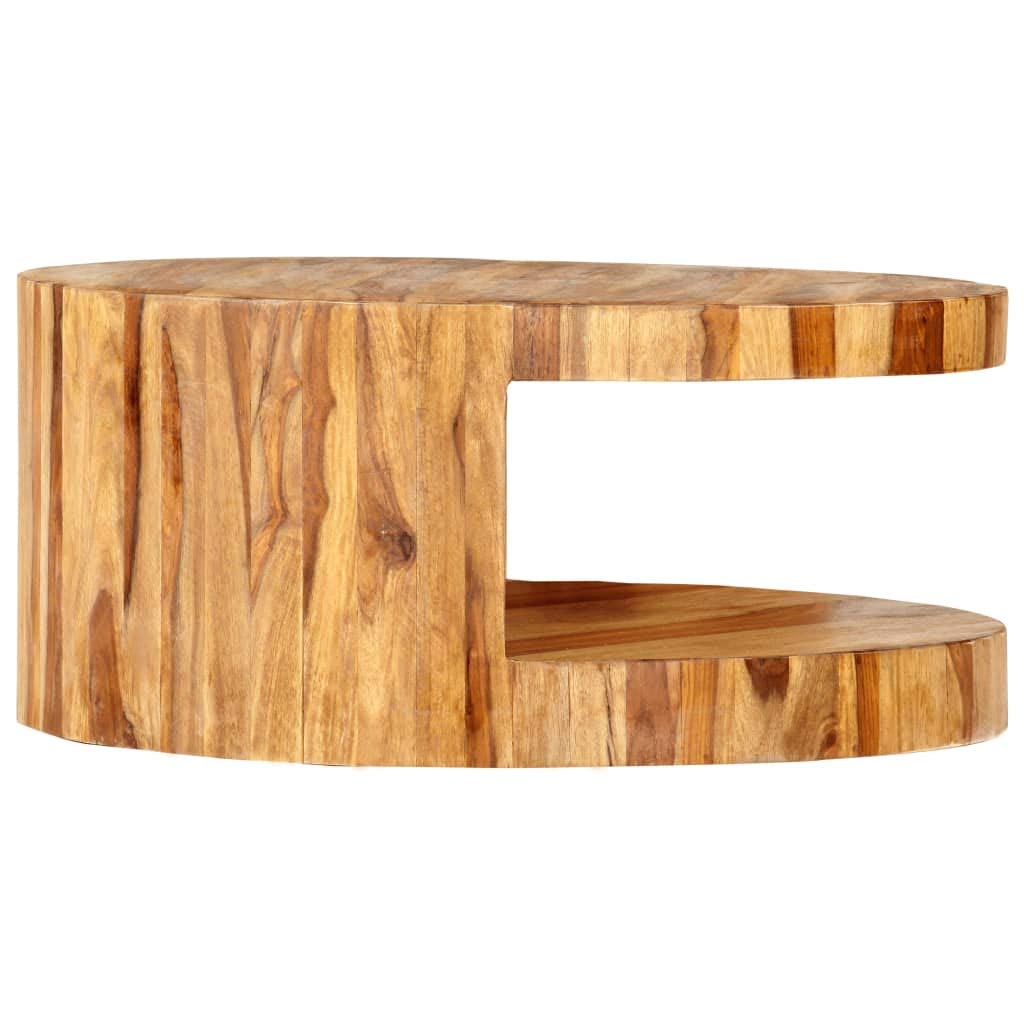 Solid Sheesham Wood Round Coffee Table with Storage Shelf I167153