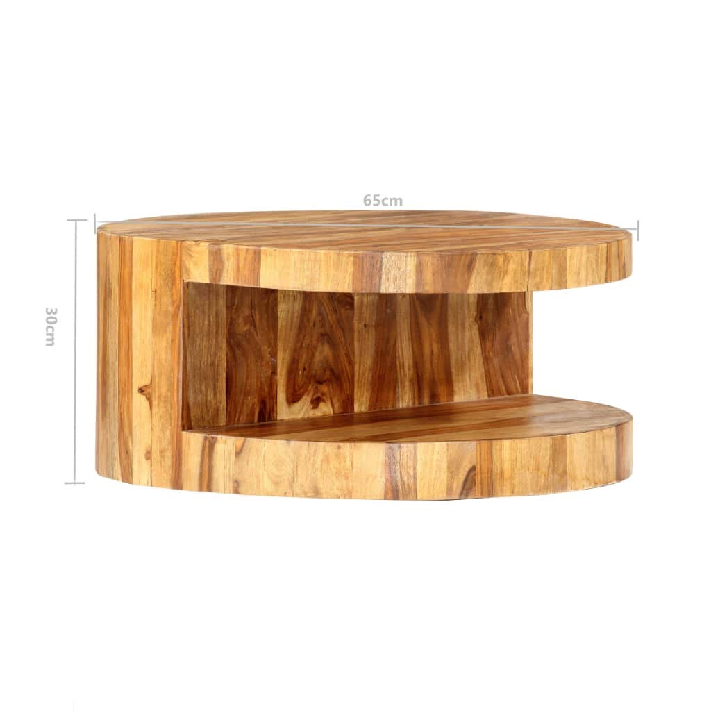 Solid Sheesham Wood Round Coffee Table with Storage Shelf I167153