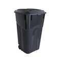 32 Gallon Black Wheeled Plastic Garbage Can with Attached Lid I36083
