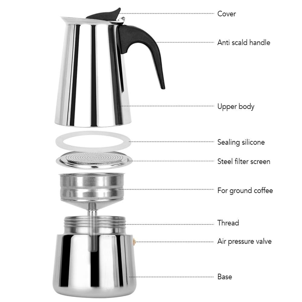 4 Cup Stainless Steel Stovetop Moka Pot V42876