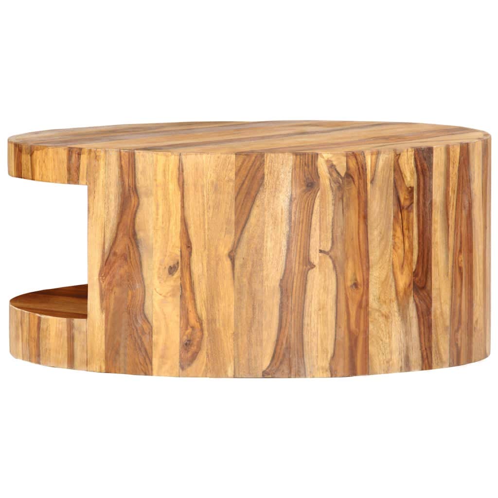 Solid Sheesham Wood Round Coffee Table with Storage Shelf I167153