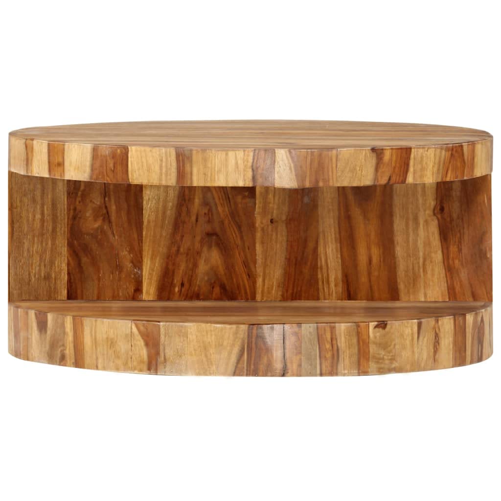 Solid Sheesham Wood Round Coffee Table with Storage Shelf I167153