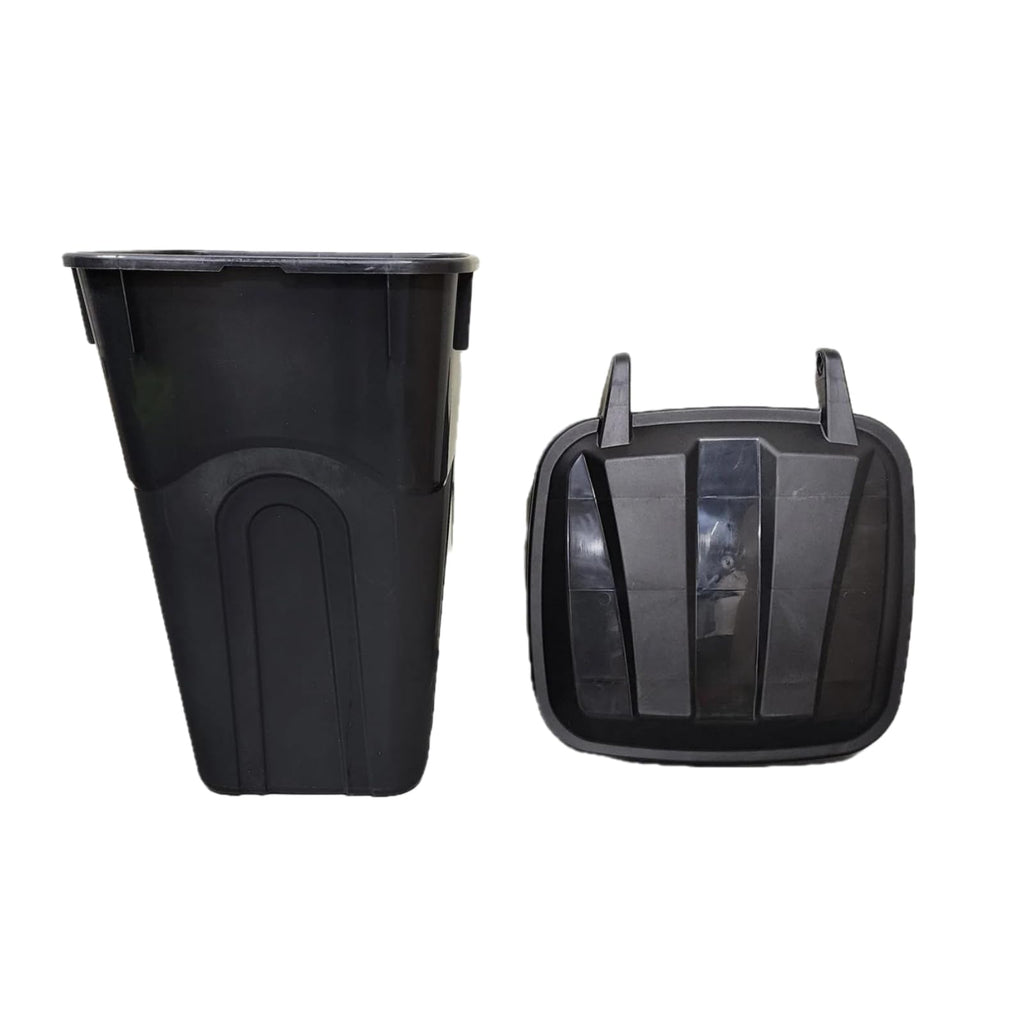 32 Gallon Black Wheeled Plastic Garbage Can with Attached Lid I36083
