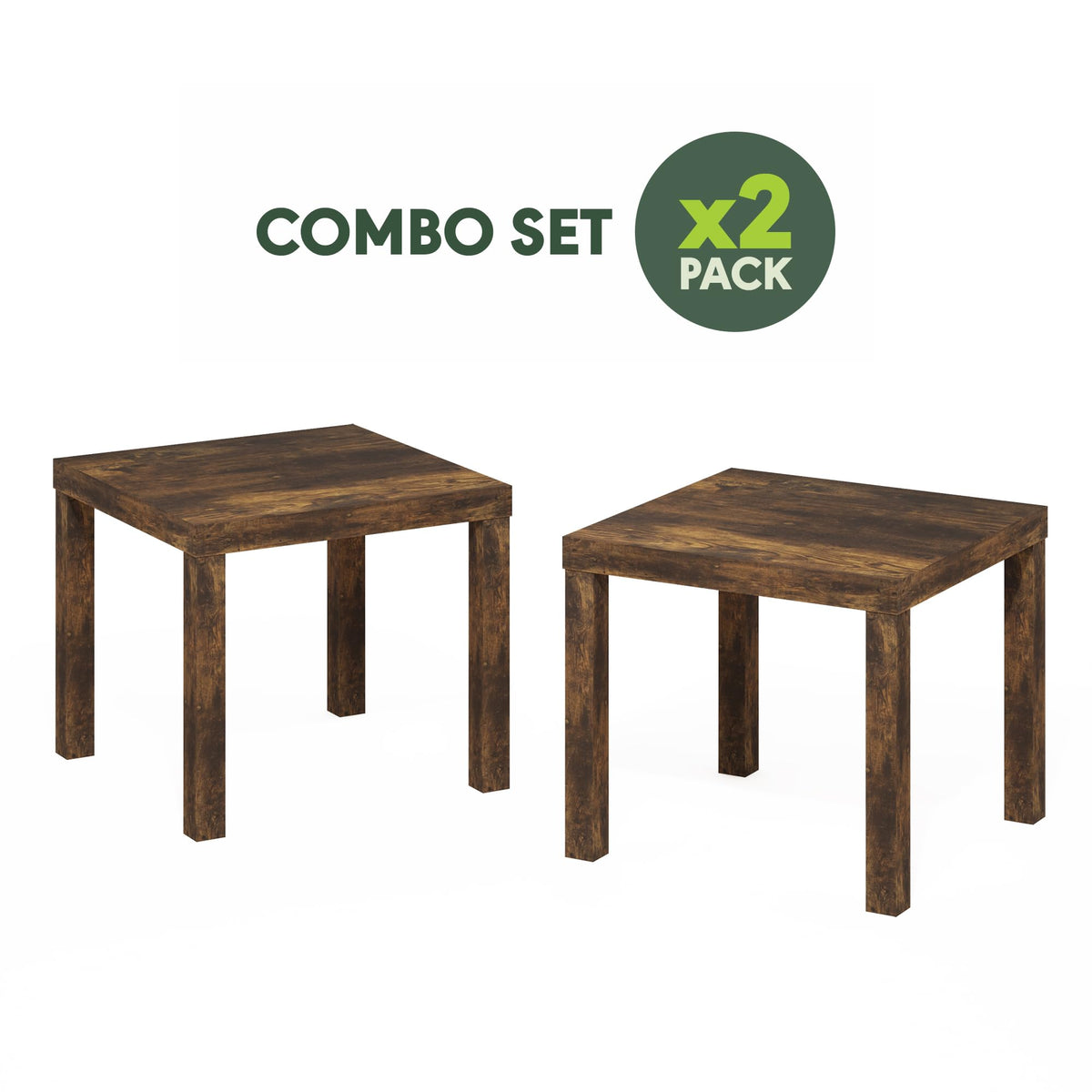 Rustic Brown Square Side Table Set of 2 W602