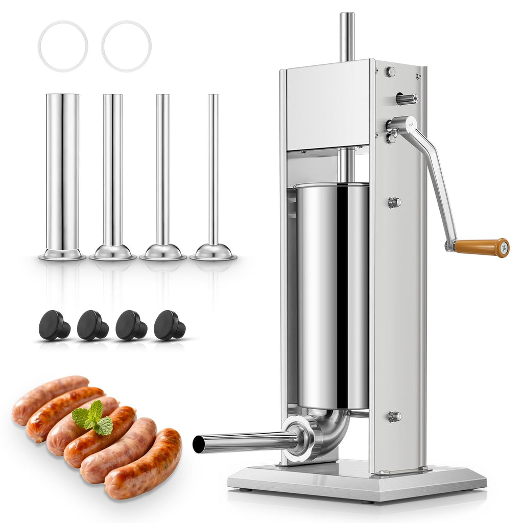 5L Stainless Steel Manual Sausage Stuffer with 4 Stuffing Tubes R2861