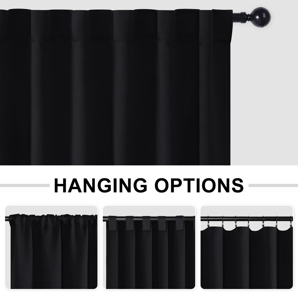 Blackout Room Divider Curtain 120 x 96 Inches Black T3174