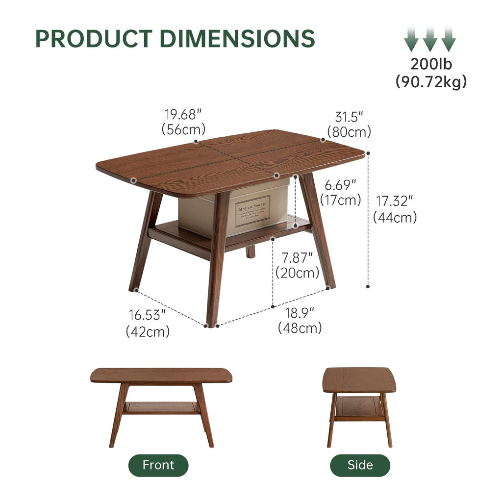 Solid Oak Coffee Table with Storage Shelf V974312