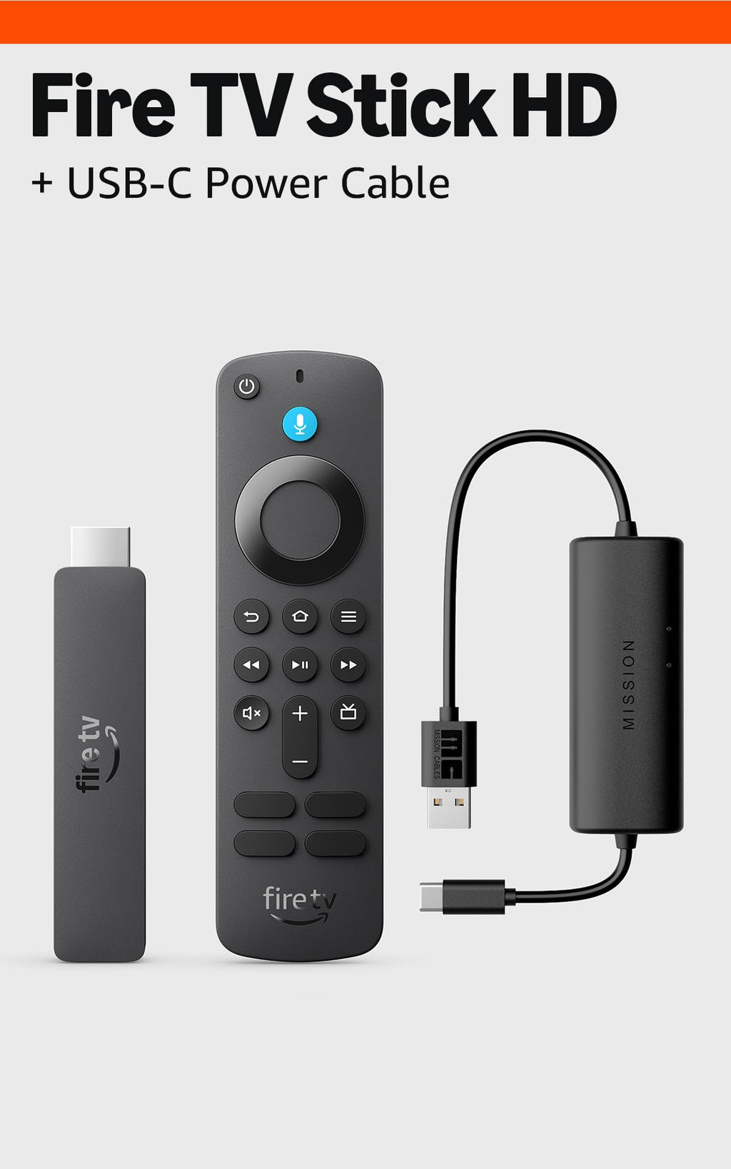 Fire TV Stick HD with USB-C Power Cable P241