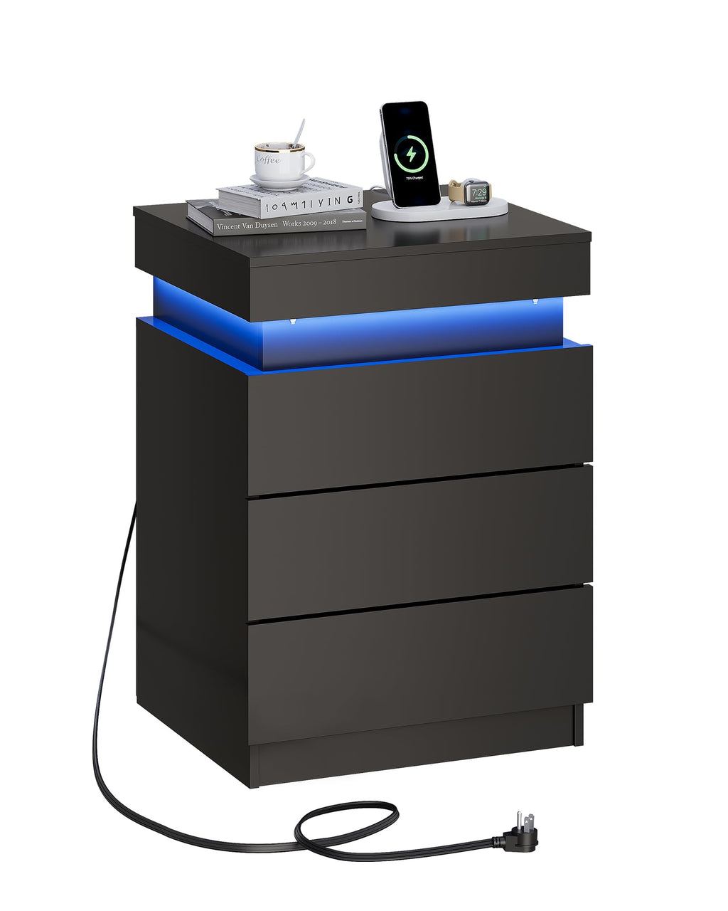 Black Nightstand with Charging Station Z8623