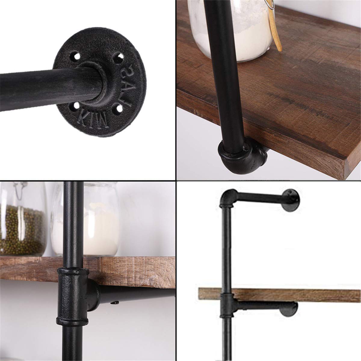 Industrial Wall Mount Iron Pipe Shelf 2Pcs 5 Tier Y667379