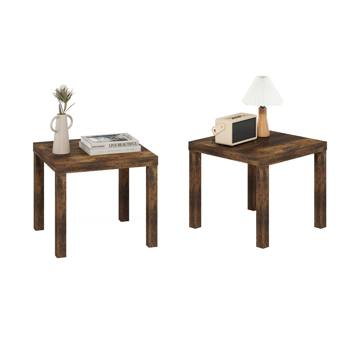 Rustic Brown Square Side Table Set of 2 W602