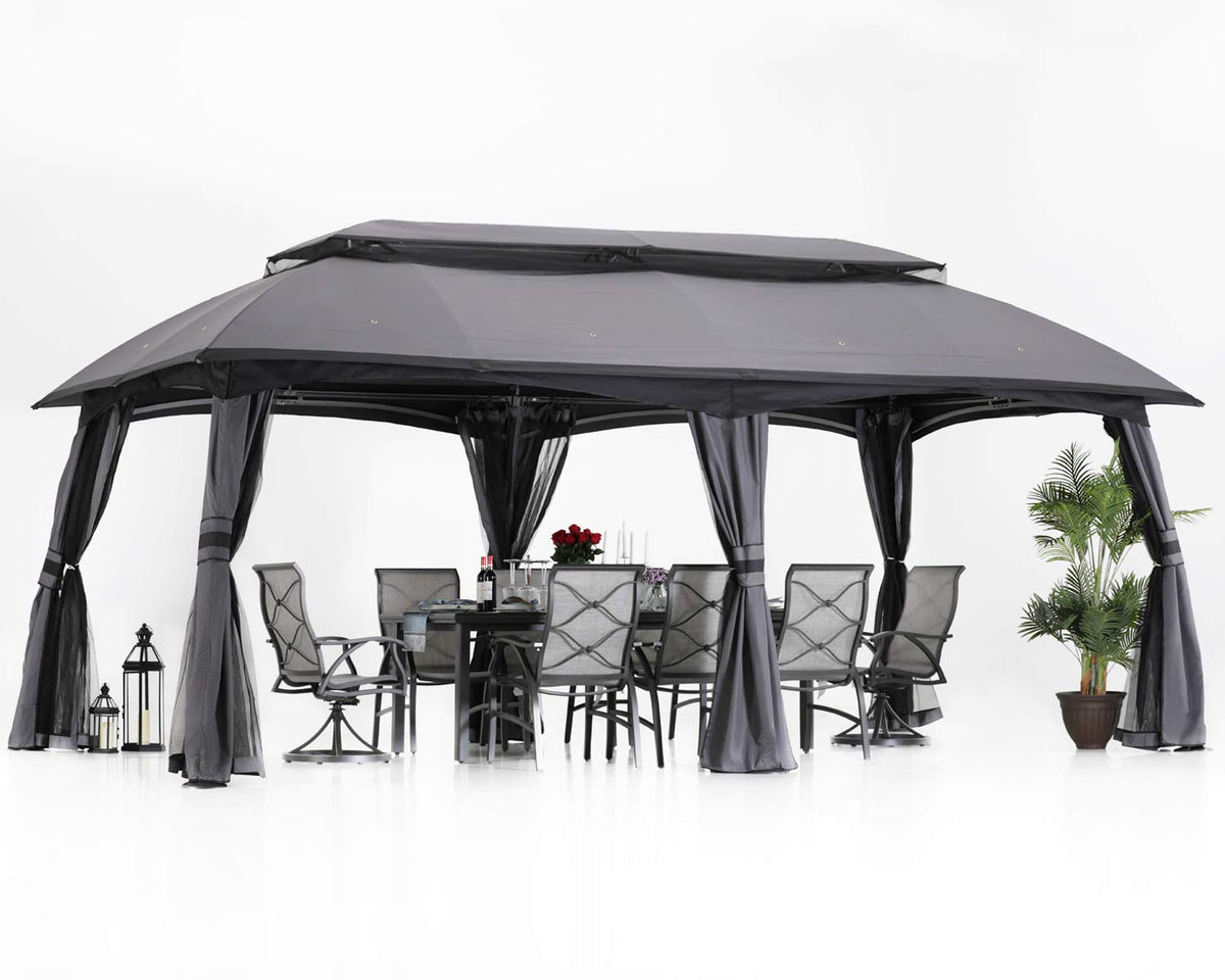10x20 Outdoor Gazebo with Mosquito Netting and Double Roof S7794