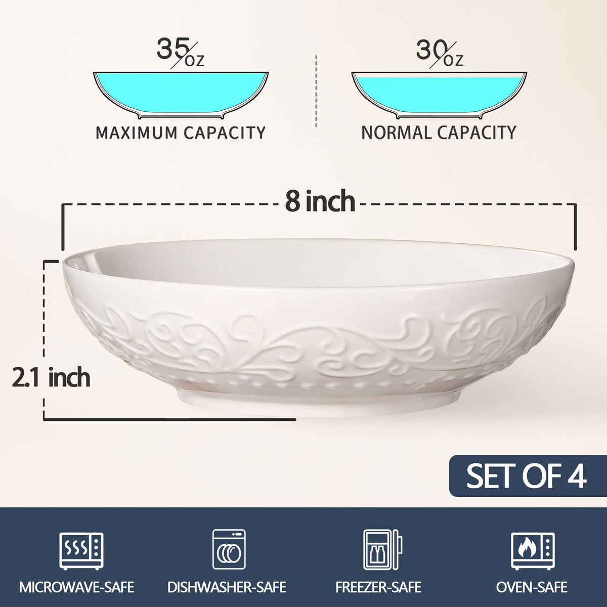 42oz Ceramic Ramen Bowl Set of 4 D35745