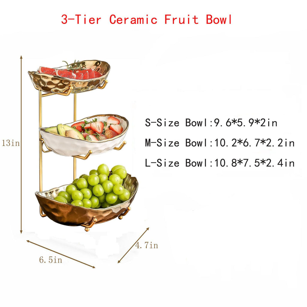 3 Tier Ceramic Fruit Bowl with Metal Stand L417