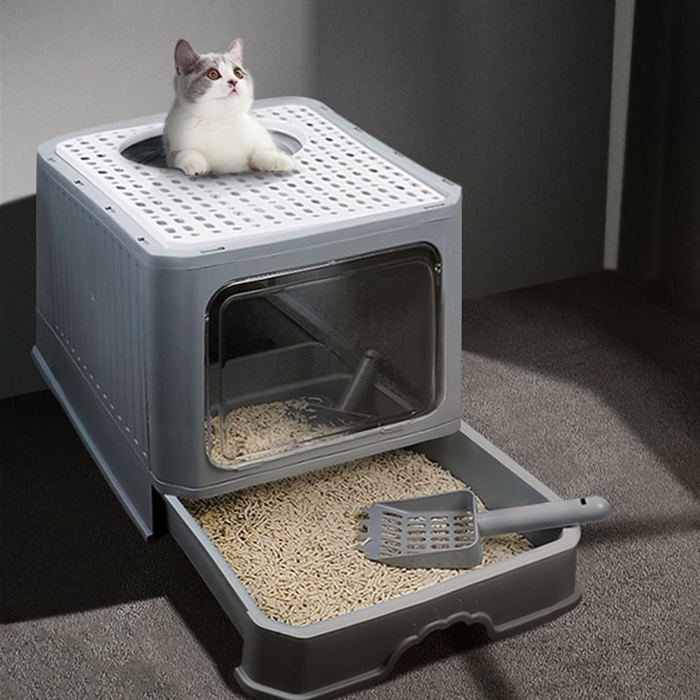 Foldable Enclosed Cat Litter Box with Lid L805926