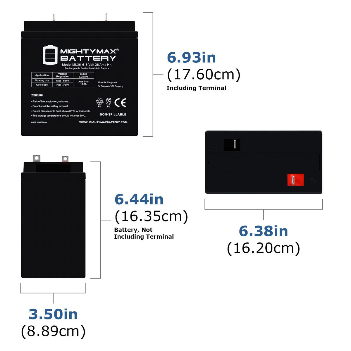 6 Volt 36 AH Rechargeable SLA AGM Battery 4 Pack Z3850