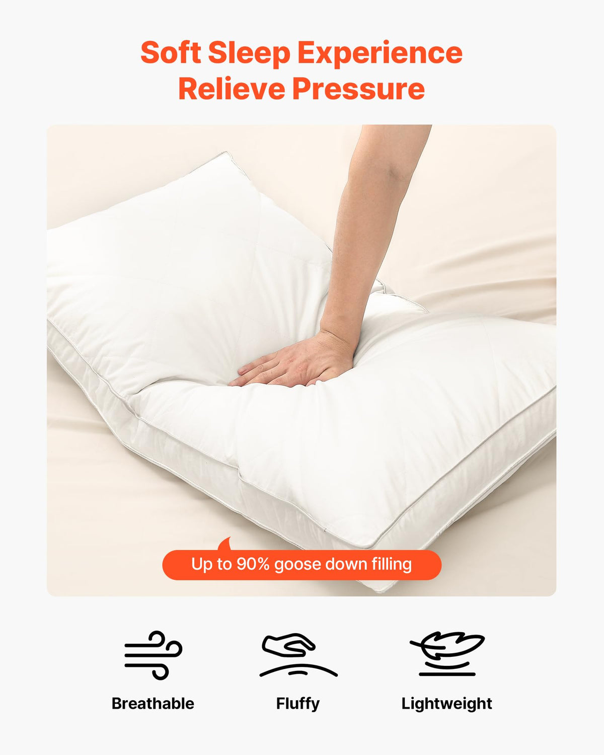 Queen Size White Set of 2 Bed Pillows J96102