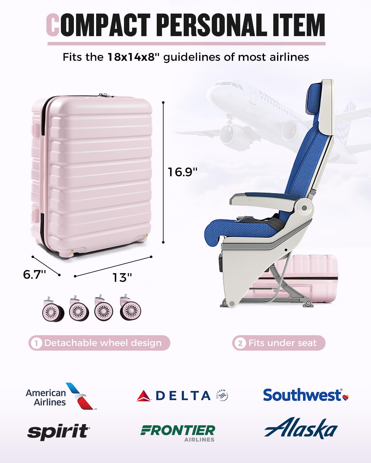 16 Inch Underseat Carry On Luggage Light Pink I73692