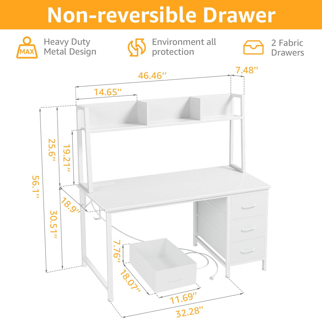 White Computer Desk with Hutch & Drawers 47 Inch L90279