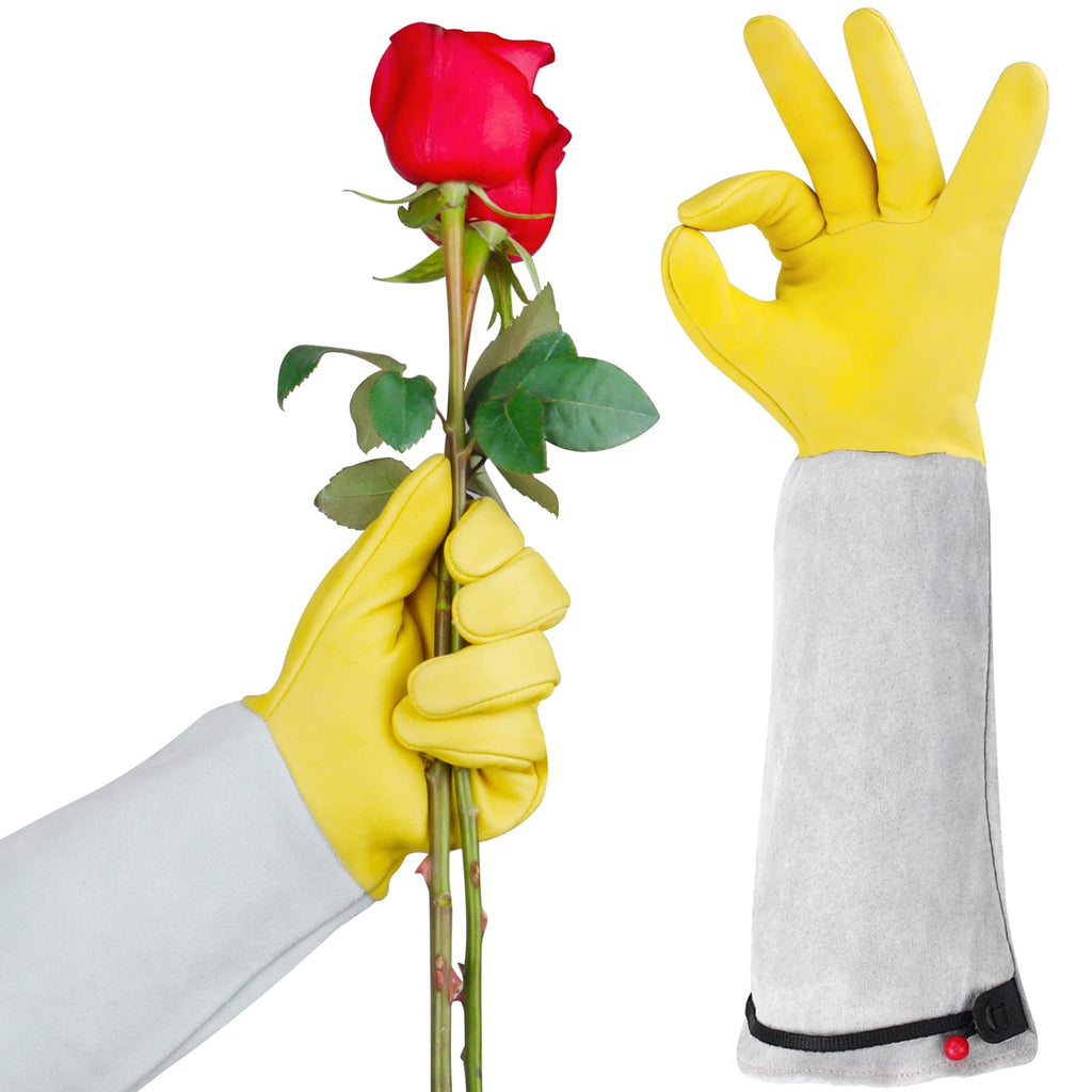 Long Leather Gardening Gloves with Adjustable Cuff O966195