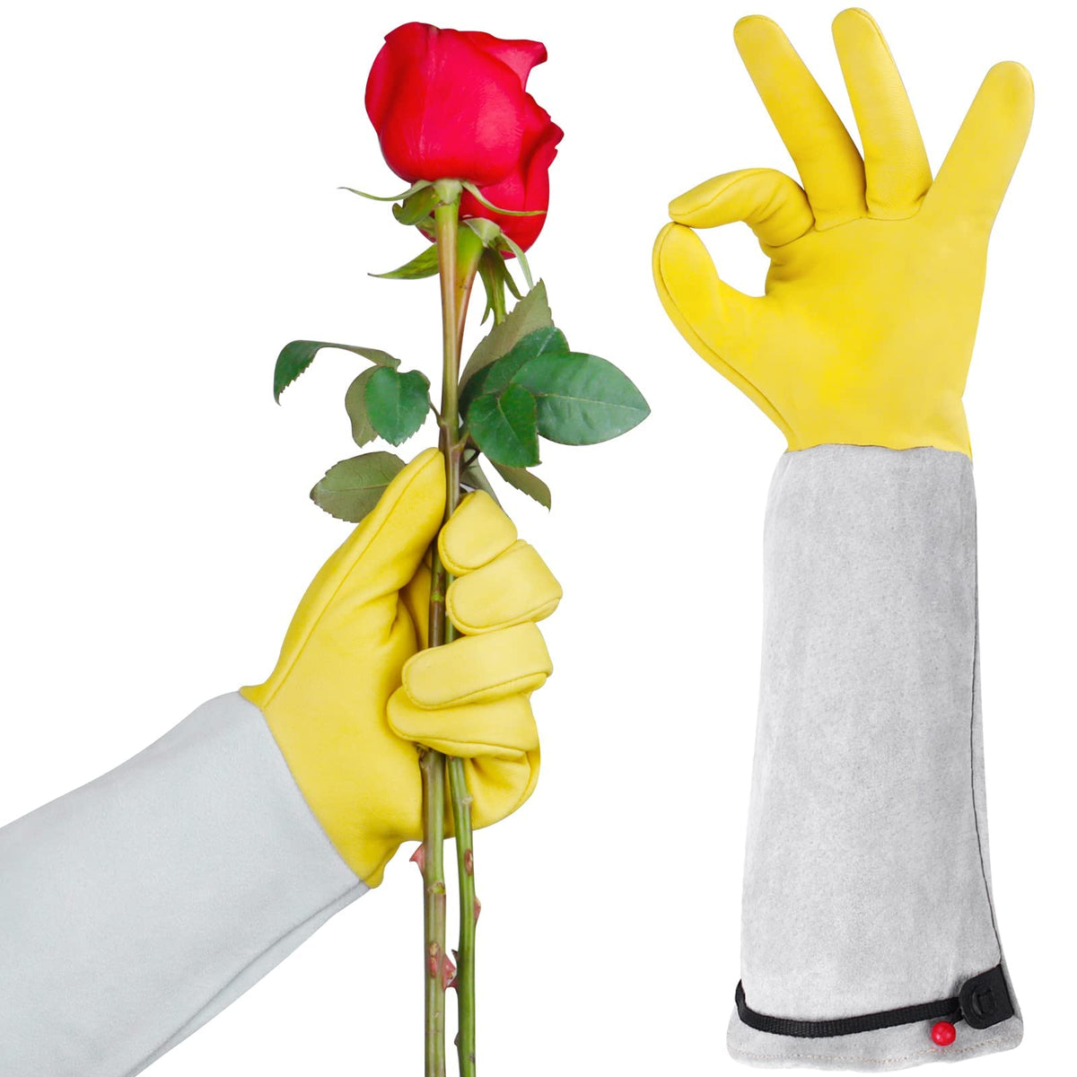 Long Leather Gardening Gloves with Adjustable Cuff O966195