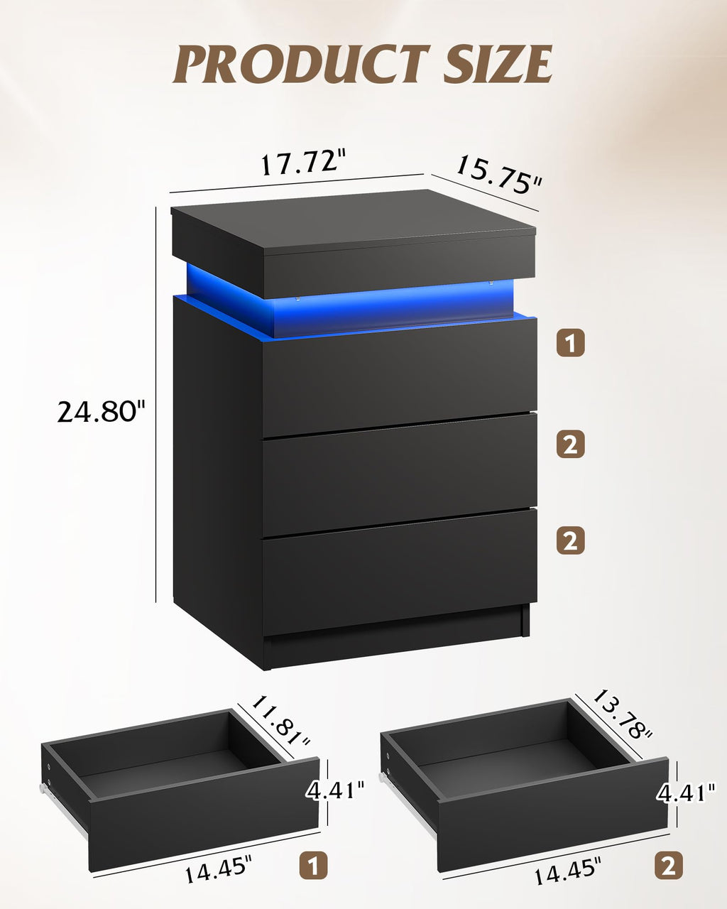 Black Nightstand with Charging Station Z8623