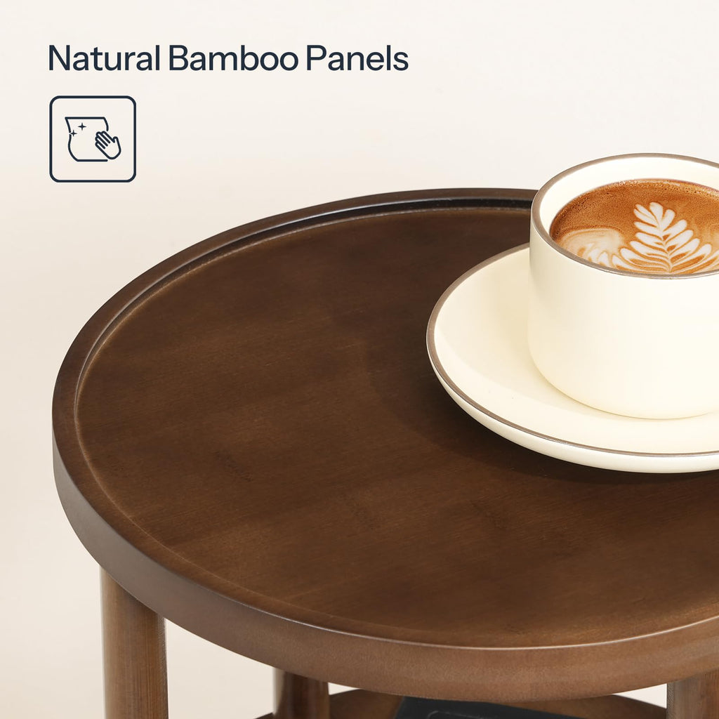 Set of 2 Round Bamboo Side Tables with Charging Station O511