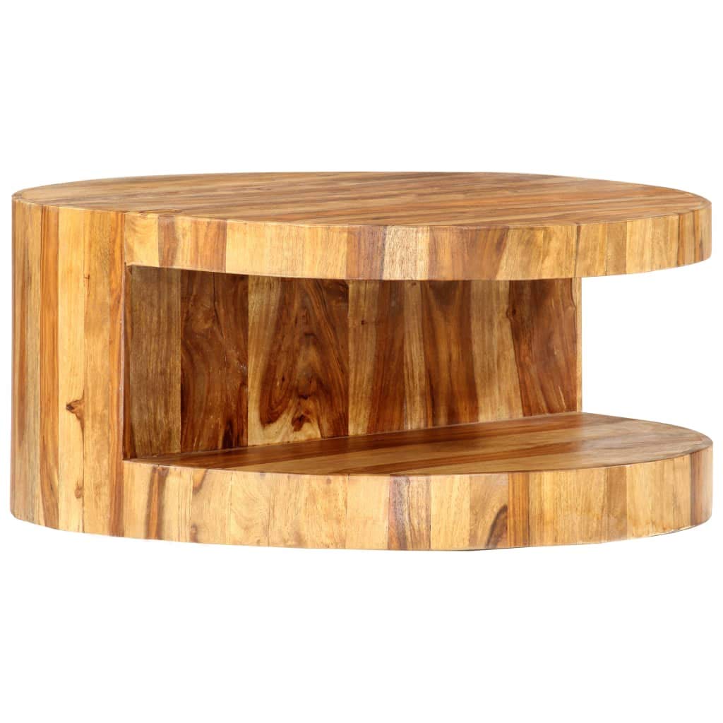 Solid Sheesham Wood Round Coffee Table with Storage Shelf I167153