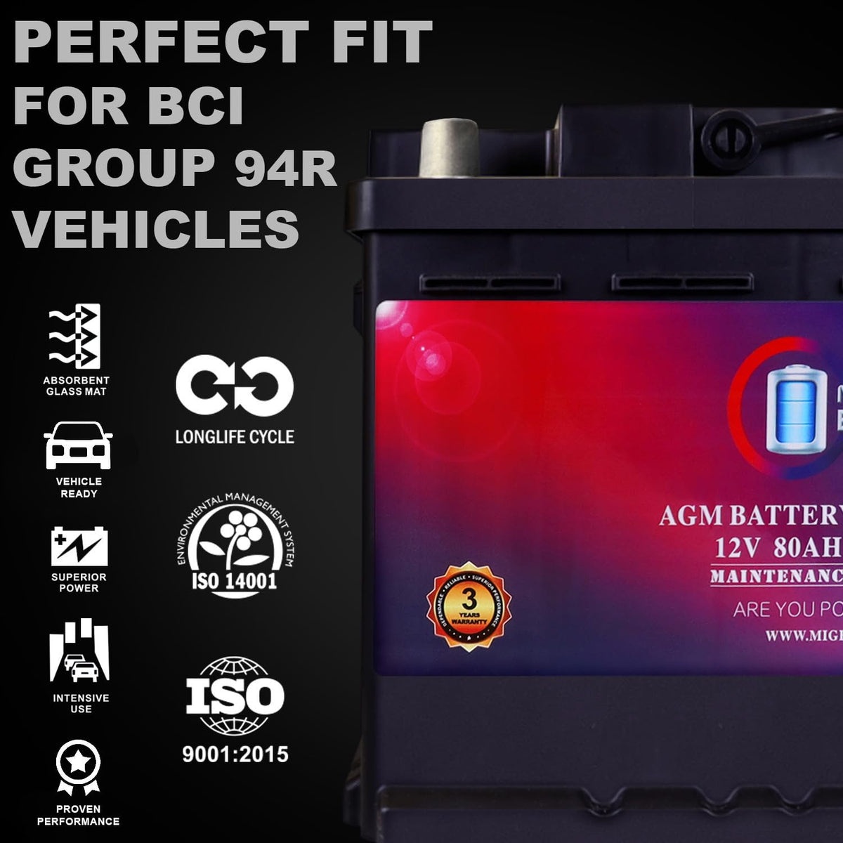 12V 80AH 850 CCA Replacement Battery Q1480