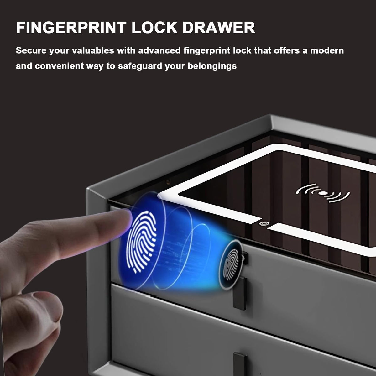 White 3 Drawer LED Nightstand with Wireless Charging V96346