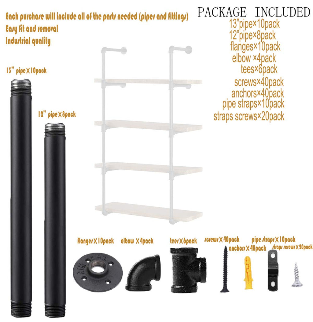Industrial Wall Mount Iron Pipe Shelf 2Pcs 5 Tier Y667379