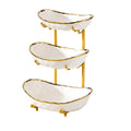 3 Tier Ceramic Fruit Bowl with Gold Metal Stand T3757