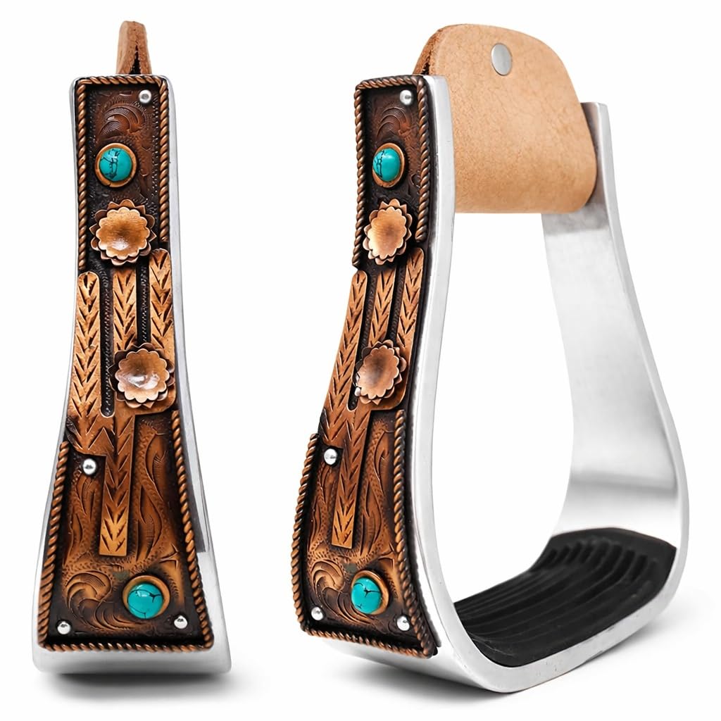 Aluminum Antique Copper Engraved Western Saddle Stirrups L6767