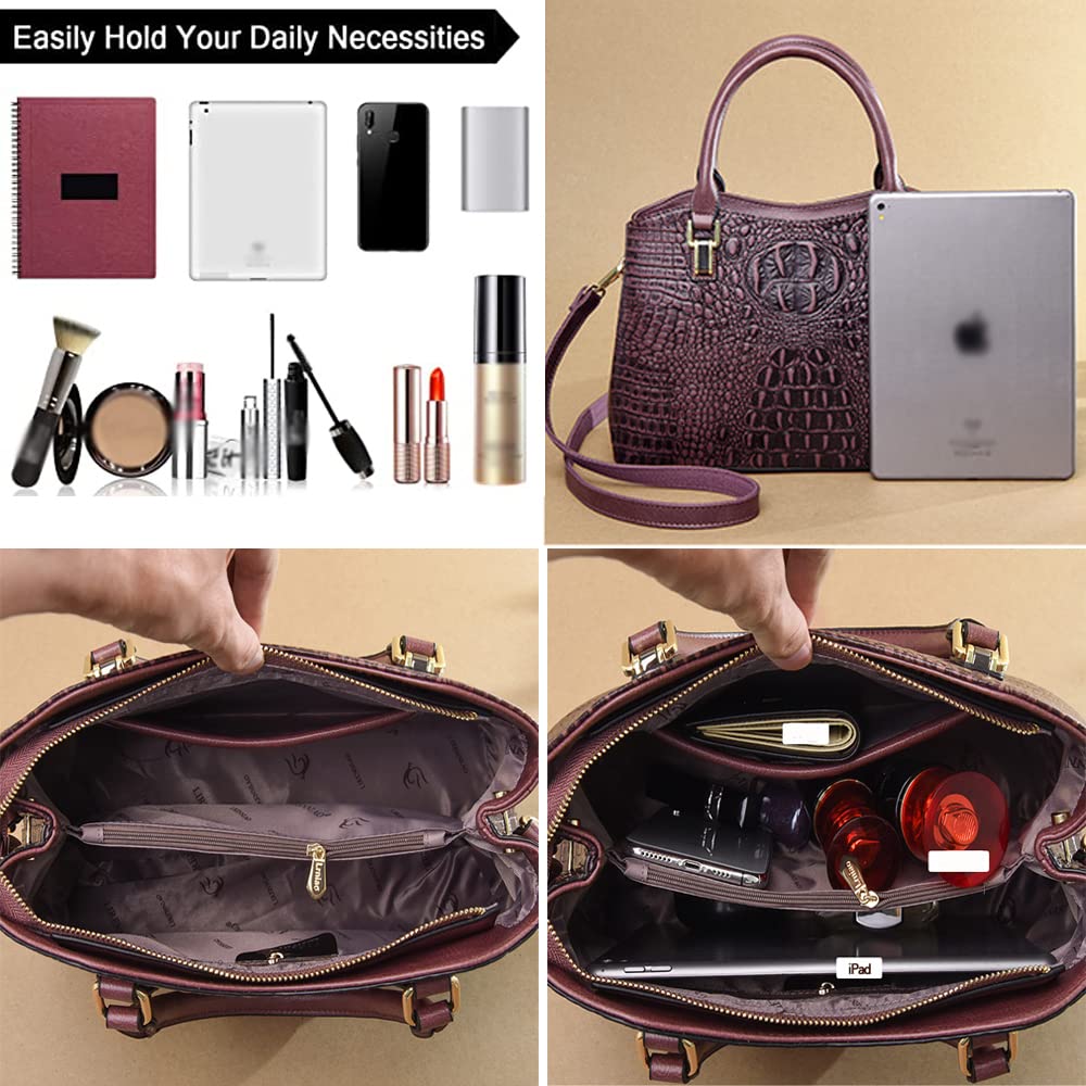Crocodile Leather Satchel Handbag with Shoulder Strap Y198548