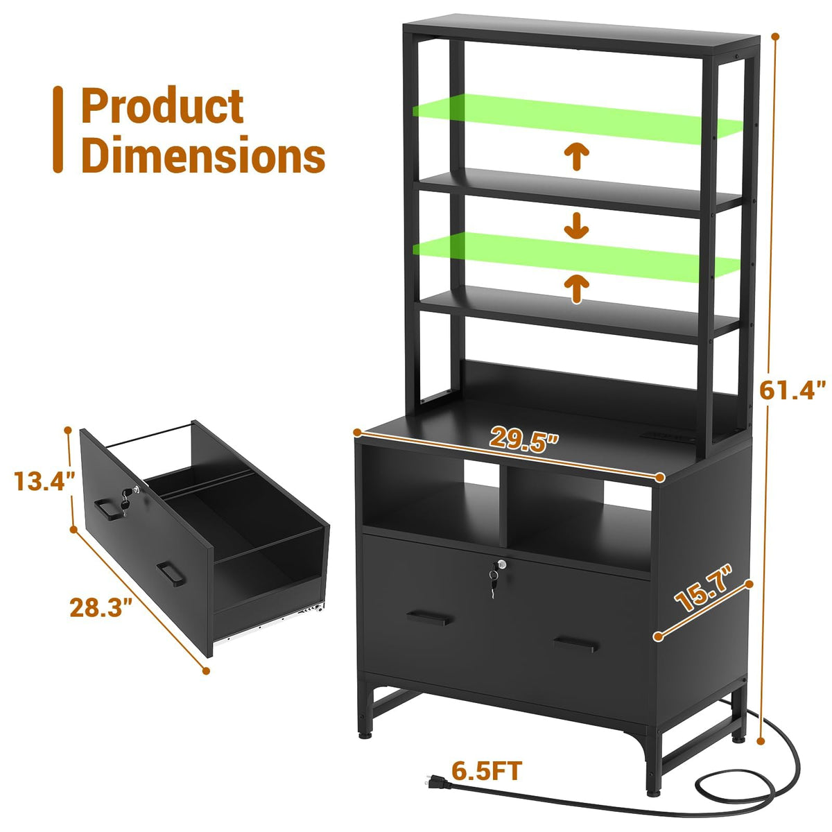 Black File Cabinet with Charging Station X8610