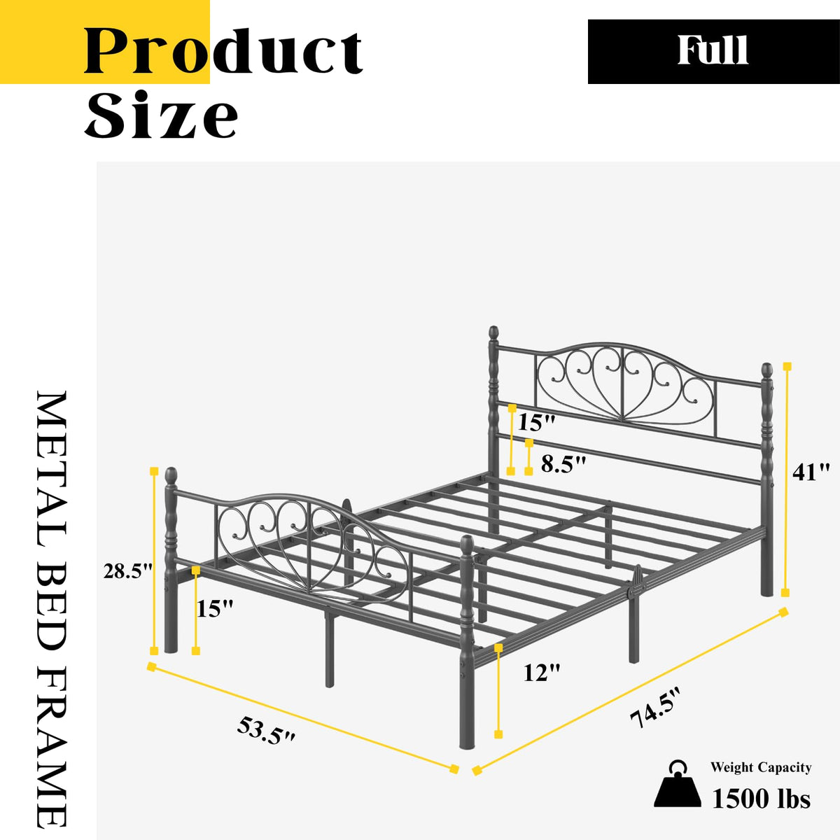 12" Metal Full Platform Bed Frame with Headboard G426
