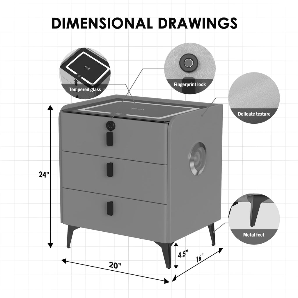 Fingerprint Lock Drawer Nightstand G78335
