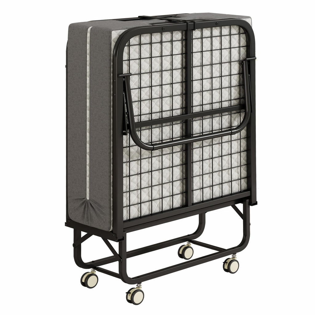 Folding Bed with Mattress, 75" x 31" Portable Rollaway Bed, Metal Frame Guest Bed with Memory Foam Mattress P920893