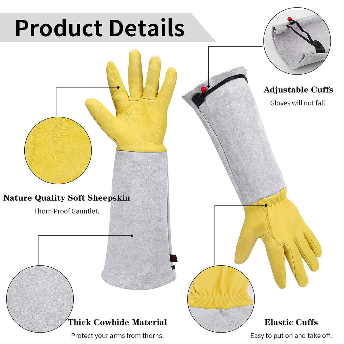 Long Leather Gardening Gloves with Adjustable Cuff O966195