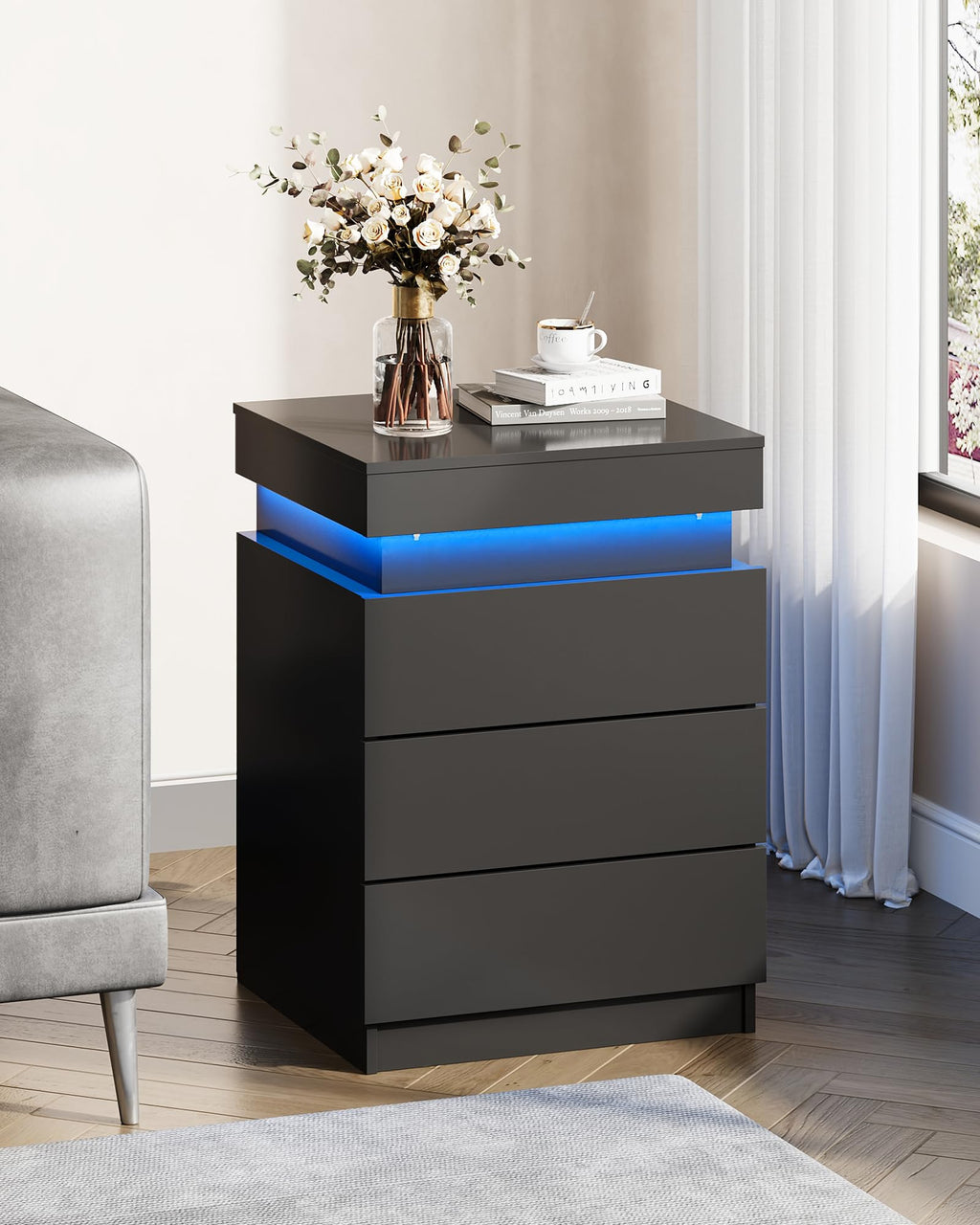 Black Nightstand with Charging Station Z8623