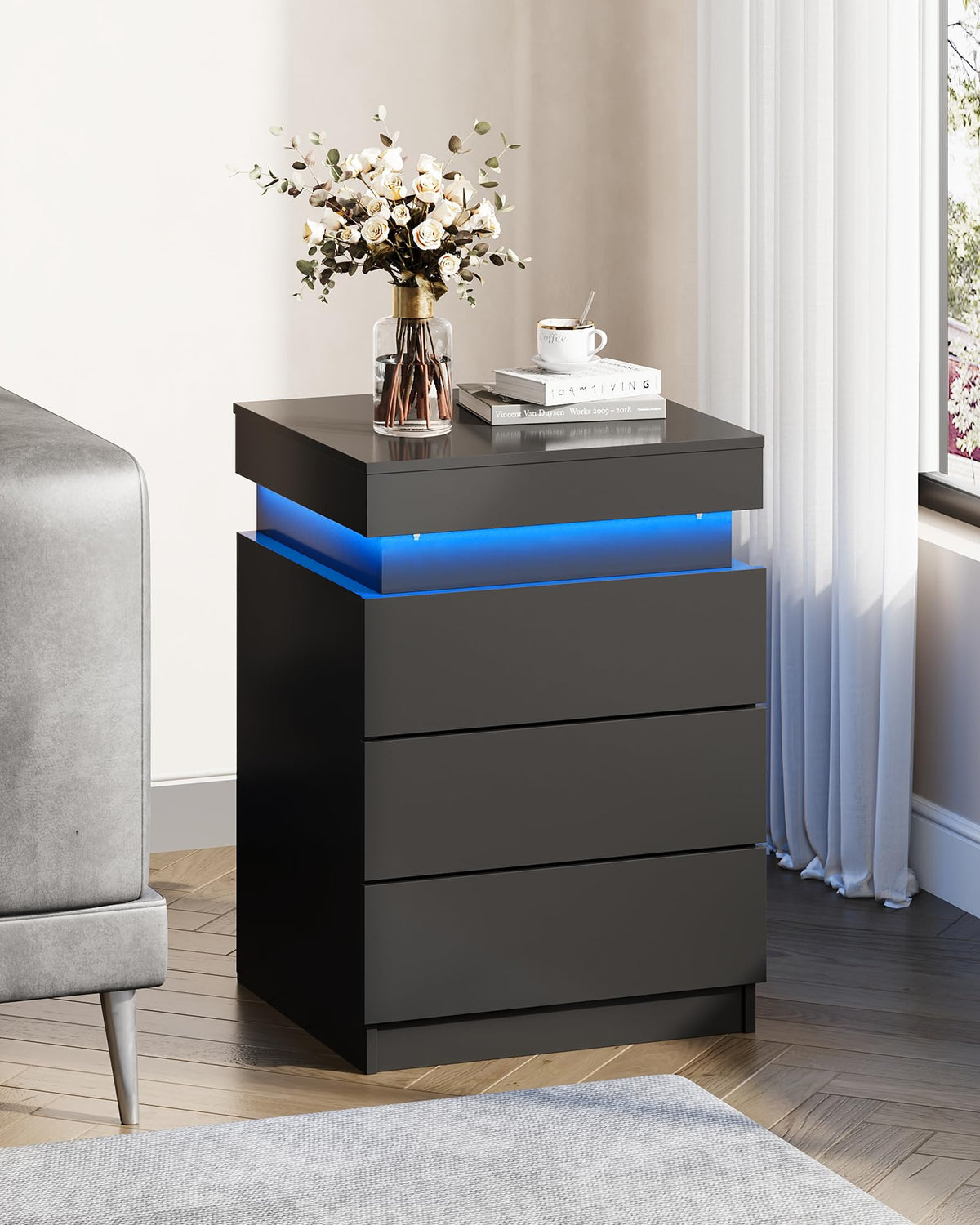Black Nightstand with Charging Station Z8623