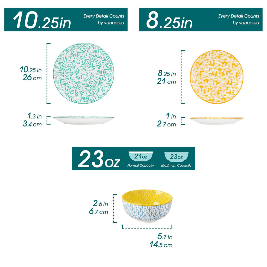 Plates and Bowls Set for 4, 12 Pieces Porcelain Dinnerware B3768