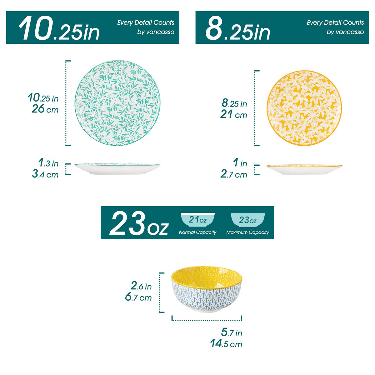 Plates and Bowls Set for 4, 12 Pieces Porcelain Dinnerware B3768