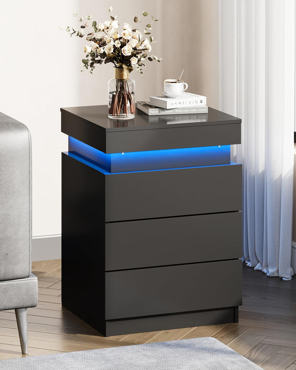 Black Nightstand with Charging Station Z8623