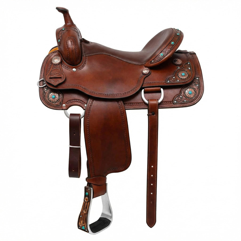 Aluminum Antique Copper Engraved Western Saddle Stirrups L6767