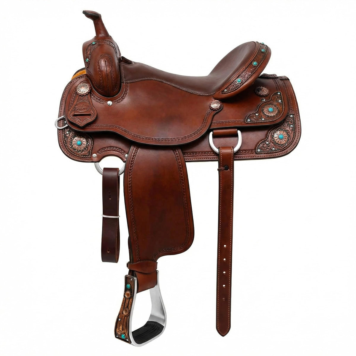 Aluminum Antique Copper Engraved Western Saddle Stirrups L6767