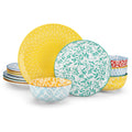Plates and Bowls Set for 4, 12 Pieces Porcelain Dinnerware B3768
