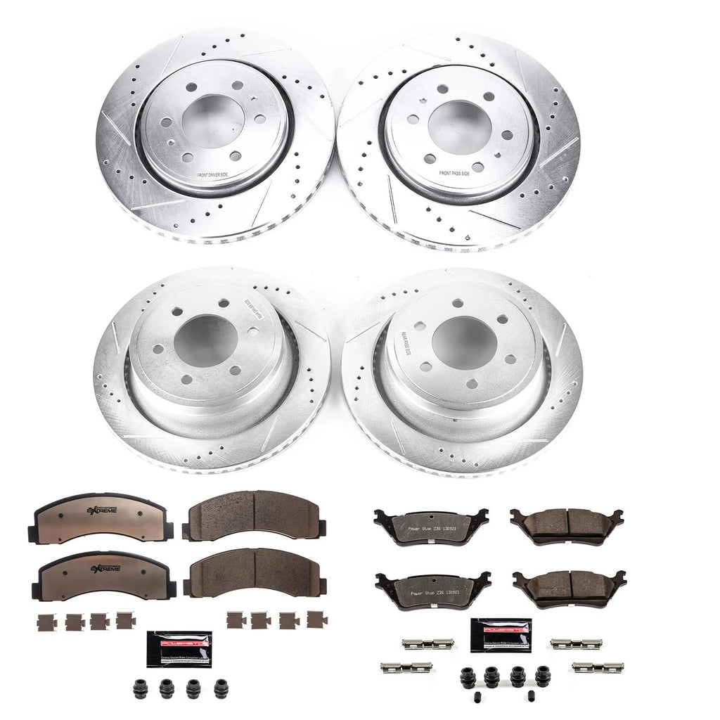 Front and Rear Drilled Slotted Brake Rotors and Carbon Fiber Ceramic Pads N600055