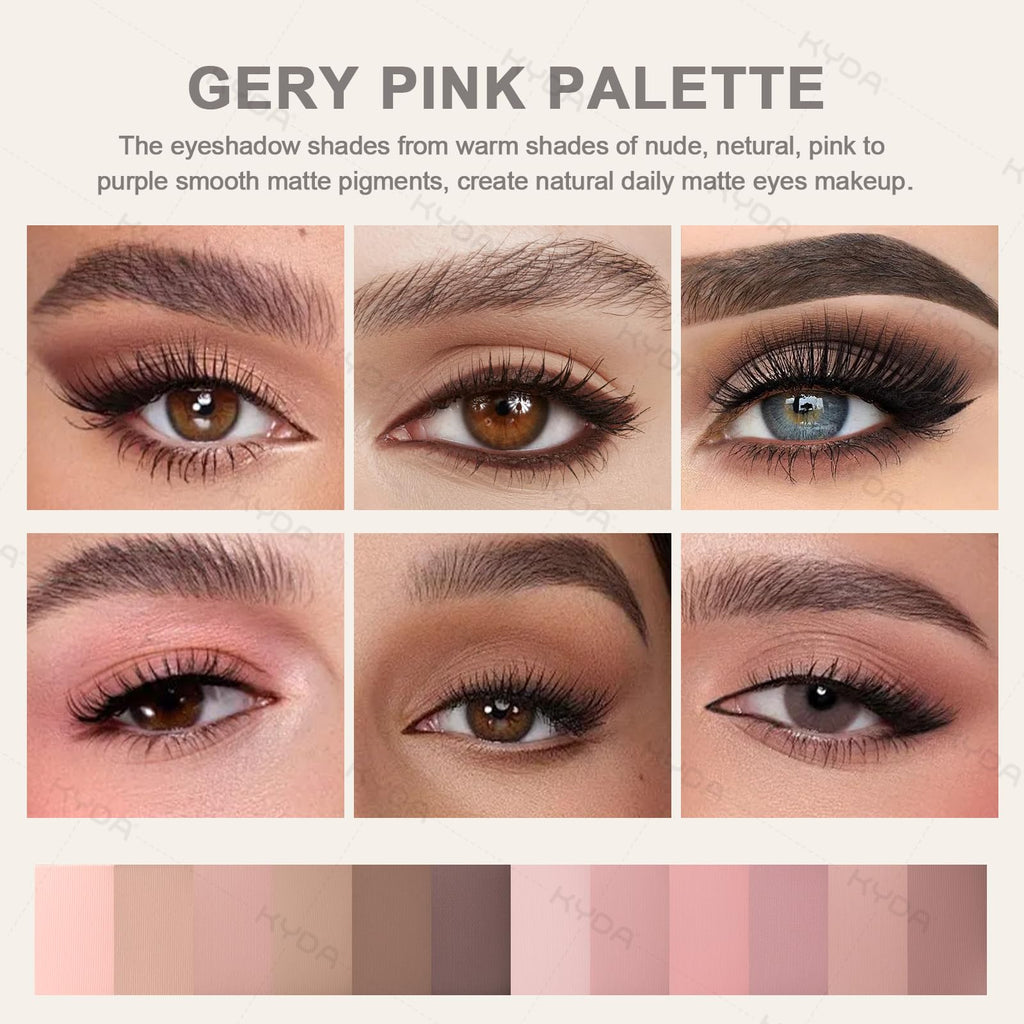 12 Color Grey Pink Eyeshadow Palette with Brush W952614